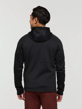 Rear profile of the Black Tempa Fleece Hooded Jacket Mens and Womens showing the smooth finish.