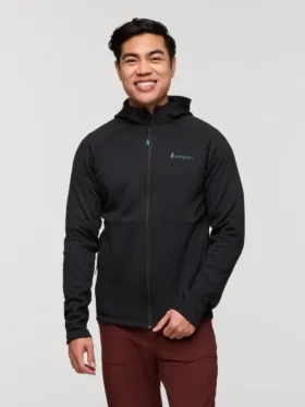 Front side of the Tempa Fleece Hooded Jacket Mens and Womens in sleek black.