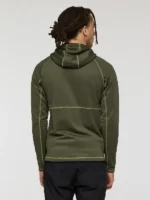 Back profile of the Green Tempa Fleece Hooded Jacket Mens and Womens showing the hood and clean finish.