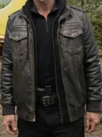 The Dog Stars Josh Brolin Leather Jacket closure view showing front fastening and closure detail