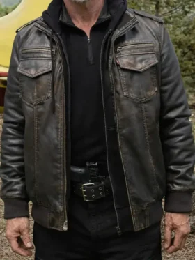 The Dog Stars Josh Brolin Leather Jacket closure view showing front fastening and closure detail