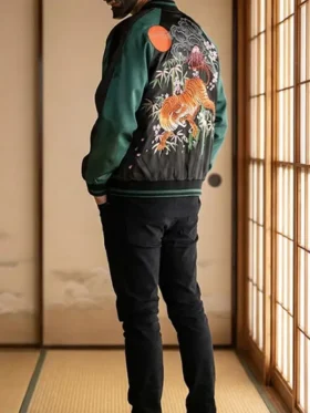 Tiger Sukajan Jacket back view showing rear shape, smooth finish, and bold style