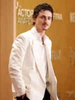 Timothée Chalamet 32nd Actor Awards White Blazer side view showing profile fit and clean structure