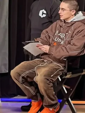 Timothee Chalamet Marty Supreme Brown Jacket front view showing full silhouette and brown finish