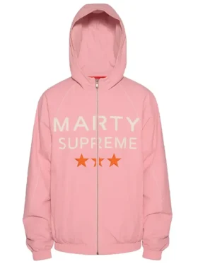 Timothee Chalamet Marty Supreme Pink Jacket front view showing clean design and sharp fit