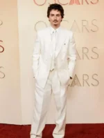 Complete silhouette of the Timothee Chalamet Oscar White Suit Outfit.