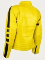 Clean rear perspective of the Uma Thurman Yellow Leather Jacket.