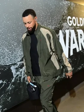 A detailed close-up of the front zipper and hardware on the Undefeated Jordan Stephen Curry Jacket.