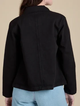 Back profile of the Unisex Denim Work Jacket in Black showing the clean structured finish.