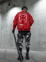 Back view of the Universe XB-03 Red Bomber Jacket.