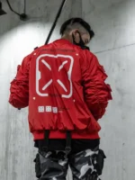 Close-up of the back design on the Universe XB-03 Red Bomber Jacket.