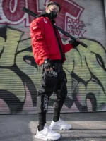 Side profile of the Universe XB-03 Red Bomber Jacket.