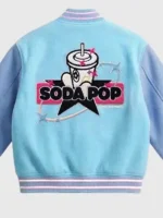 A specialized design view of the Vandy McDonalds Saja Boys Varsity Jacket showcasing the unique collaborative graphics and patches.