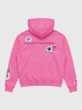 The back profile of the Vandy Pink x McDonald's Saja Boys Hoodie showing the consistent color and clean stitching.