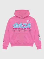 The front view of the Vandy Pink x McDonald's Saja Boys Hoodie featuring vibrant collaboration graphics and a cozy hood.