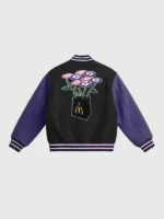 The rear profile of the Vandy x McDonalds HuntrX Varsity Jacket showing the clean cut and tailored finish.