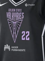 Macro texture shot of the Veronica Burton Golden State Valkyries Victory Jersey.