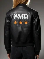 Womens Marty Supreme Bomber Jacket back view showing rear panel construction and full length finish