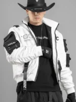 Close-up of the fabric on the XB-04 White Short Bomber Jacket.