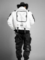 Full back view of the stylish XB-04 White Short Bomber Jacket.