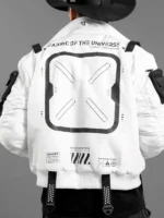 A stylish lifestyle look of the XB-04 White Short Bomber Jacket.