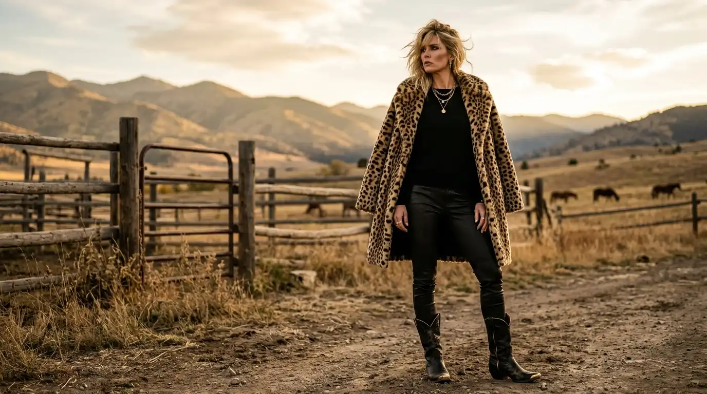 Beth Dutton Yellowstone coat style with bold printed statement outerwear