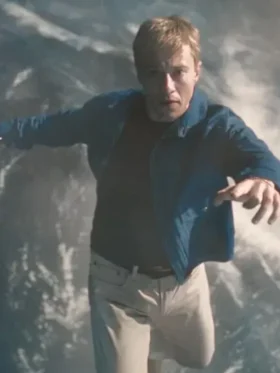 Front view of the classic Johnny Storm Fantastic Four blue jacket.