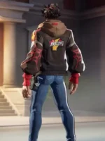 Back view of Peter Parker Photographer jacket showing AMAZING back print and red spider web sleeve graphics Marvel Rivals