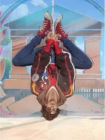 Upside down web swing pose of Peter Parker Photographer Marvel Rivals skin showing full outfit and red Converse sneakers