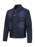 Side angle view of the Triumph Jax denim riding jacket showing sleeve and pocket detail.