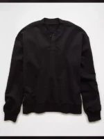 AE Henley Sweatshirt design view showing Henley neckline, fabric texture, and stitching details
