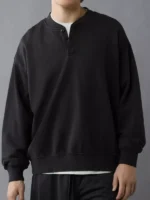 AE Henley Sweatshirt front view showing Henley neckline, sleeves, and relaxed sweatshirt fit
