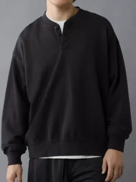 AE Henley Sweatshirt front view showing Henley neckline, sleeves, and relaxed sweatshirt fit