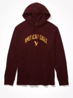 AE Long-Sleeve Hoodie T-Shirt design view showing fabric texture, hood detail, and sleeve structure