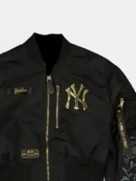 ALPHA X NEW ERA L-2B CROPPED BOMBER JACKET CLOSE-UP VIEW