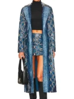 Alanna Lynise Blue Croc Coat view look showing blue croc texture, coat shape, and clean fit