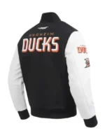 Anaheim Ducks Classic Varsity Jacket back side view showing rear panel and varsity construction detail