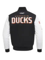 Anaheim Ducks Classic Varsity Jacket back view showing rear panel construction and varsity finish