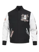 Anaheim Ducks Classic Varsity Jacket front view showing full silhouette and clean varsity colorway