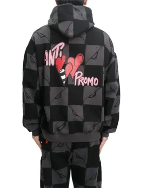 Anti Promo 99 Eyes Pullover Hoodie back view showing rear design, hood shape, and relaxed fit