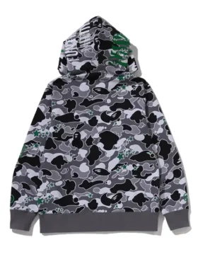 BAPE x Hidden STA Camo Tiger Hoodie back view showing rear camo pattern, hood shape, and relaxed fit