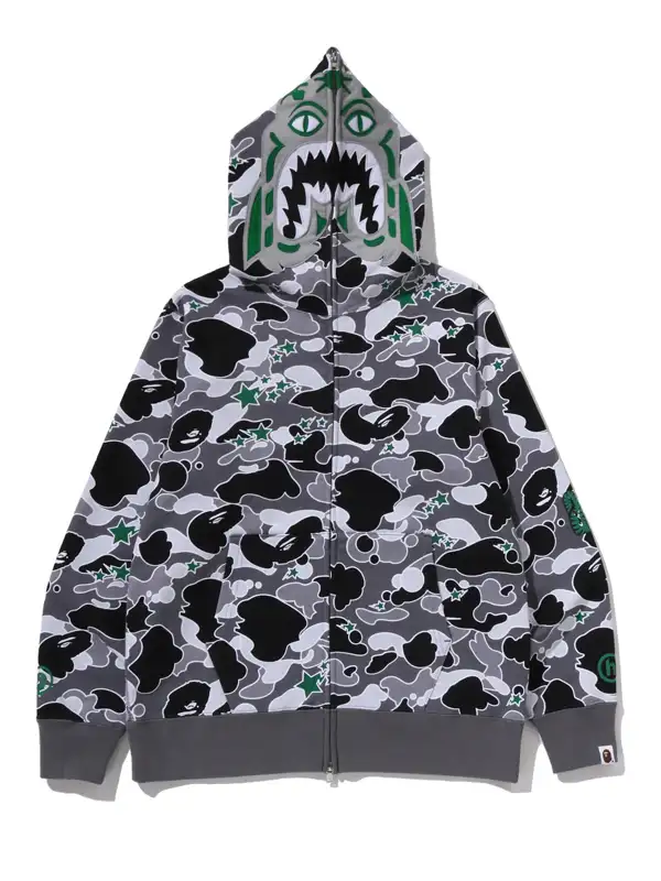 BAPE x Hidden STA Camo Tiger Hoodie front view showing camo print, tiger detail, and hooded design