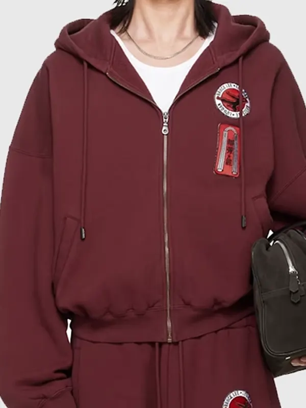 BRUCE LEE x LUU DAN Zip Hoodie front view showing zipper closure, hood, and front hoodie design