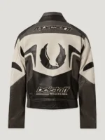Belstaff x Represent Race Jacket back design view showing rear artwork, stitching, and jacket structure