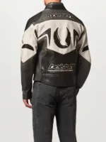 Belstaff x Represent Race Jacket back view showing rear graphics, sleeve shape, and structured fit