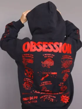 Cinegogue x Obsession One Wish Willow Hoodie back view showing hood shape, rear design, and relaxed fit