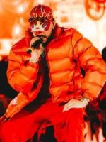 Colombia Ryan Castro Red Puffer Jacket view look showing full shape and bold padded style