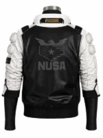 Cyberpunk 2077 Nusa Cosplay Jacket back view showing rear panels, sleeve shape, and futuristic jacket fit