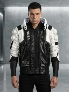 Cyberpunk 2077 Nusa Cosplay Jacket view look showing futuristic jacket design, panels, and clean fit