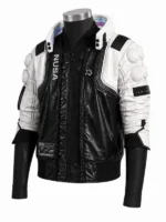 Cyberpunk 2077 Nusa Cosplay Jacket side view showing sleeve details, jacket profile, and structured fit